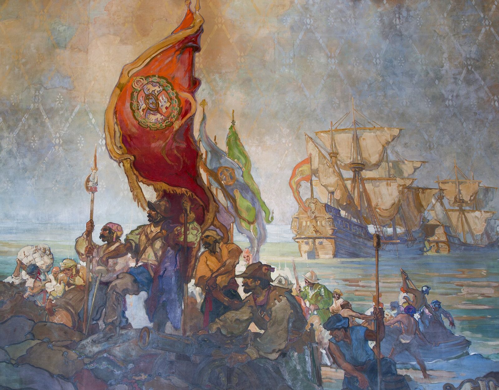 A mural detail inside the Santa Barbara County Courthouse, a downtown landmark.