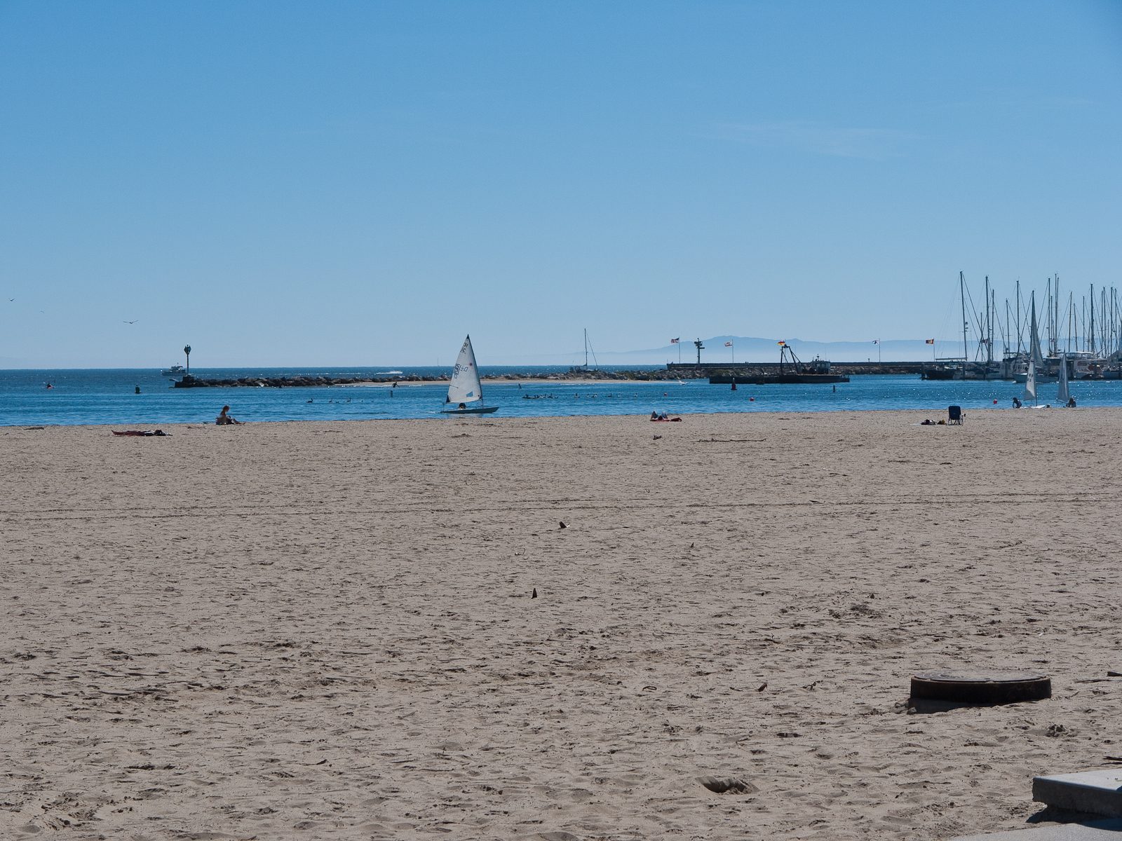 Santa Barbara Harbor. The waterfront path runs along the city's ocean edge.