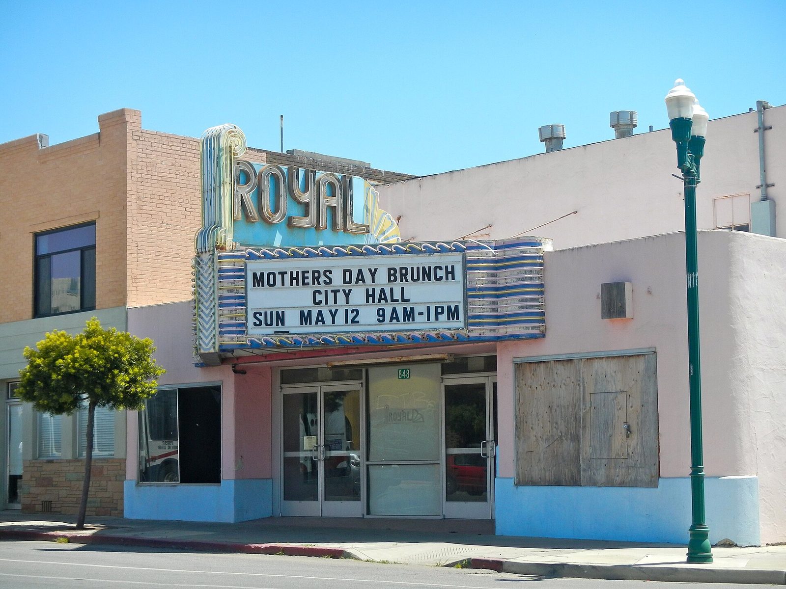 The Royal Theater, a landmark marquee in Guadalupe. Immigrant rights group 805Undocufund says one person was taken in Guadalupe on Monday.