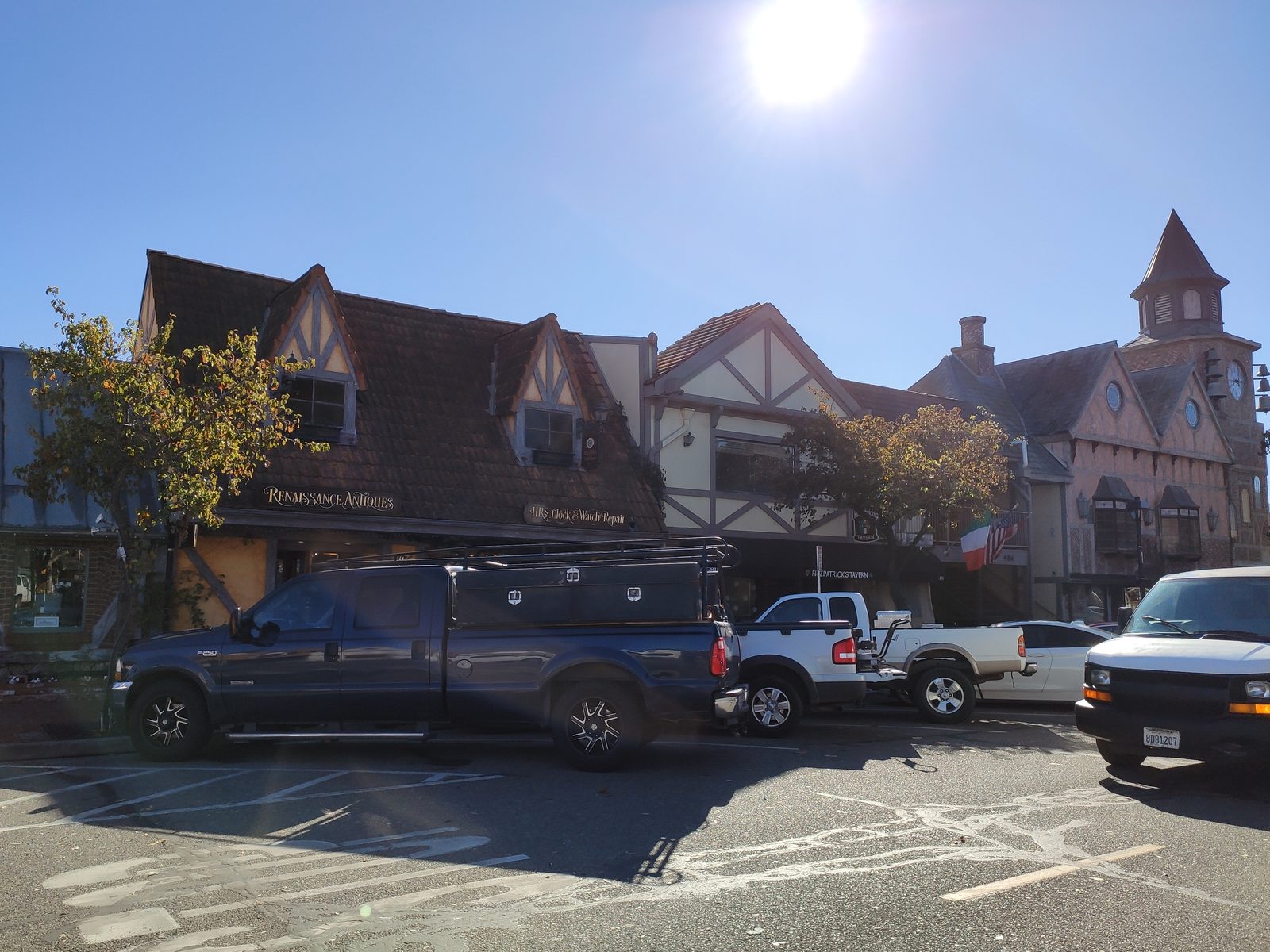 Half-timbered storefronts in downtown Solvang. The market takes over First Street in the heart of downtown every Wednesday afternoon, year-round.