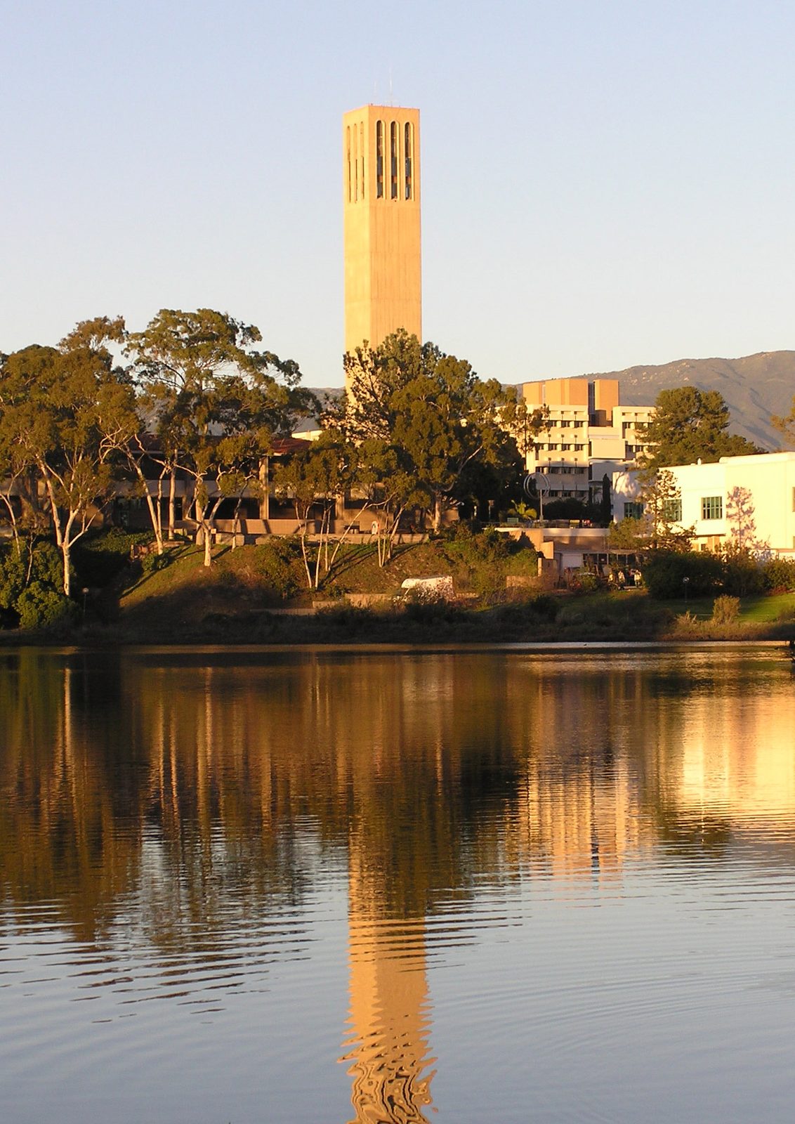 Storke Tower over the UCSB campus, which sits on a converted World War II-era Marine Corps air station site.
